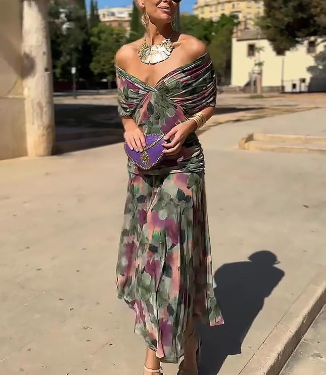 レディース オフショルダー ドレープ マキシワンピース 結婚式 お呼ばれ パーティー