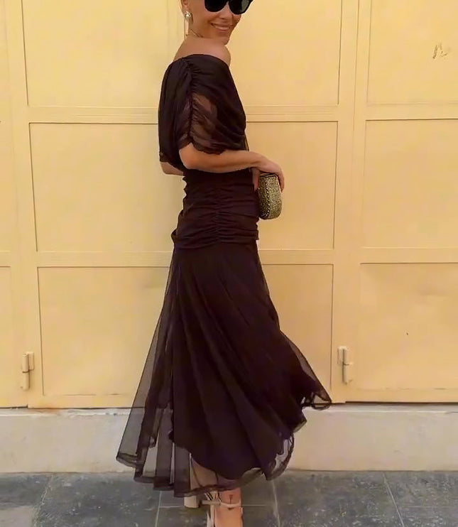 レディース オフショルダー ドレープ マキシワンピース 結婚式 お呼ばれ パーティー